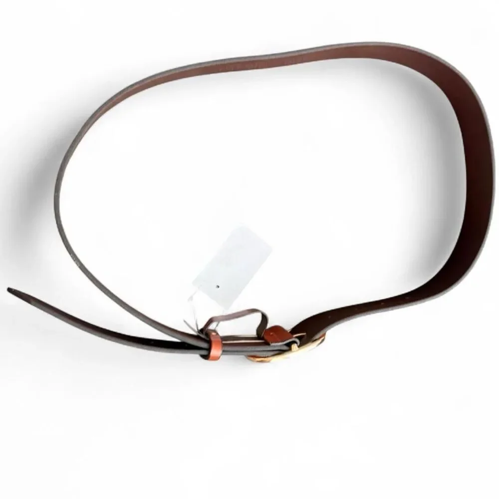 J.Crew NWT Brown Genuine Leather Belt Gold Oval Buckle Size L XL  1.25” Wide - Picture 7 of 7